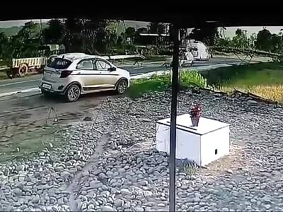  Car flings three on an electric scooter - April 20, 2024 