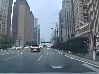 Chinese Pedestrian Fails To Cross the Road in Time