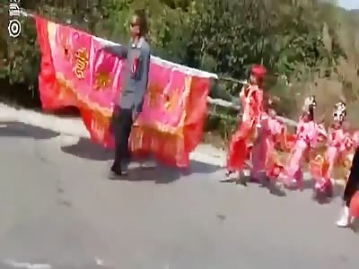 Temple Parade Mowed Down by Oil Tanker to Clear Obstacle on the Road