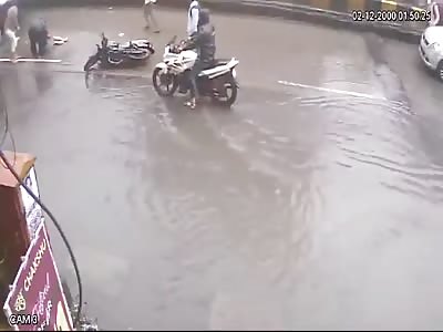 Woman Bike Rider Falls Down from Her Husband's Bike and Getting Run Over by Bus