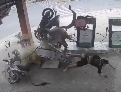 Speeding motorcycle crashed into a gas station