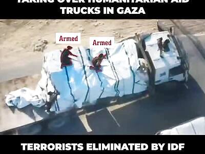 IAF eliminate Hamas terrorists hijacking humanitarian aide truck. Gaza