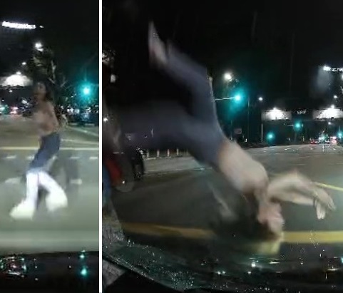 Woman Looking at Phone Sent Flying when Hit by Taxi