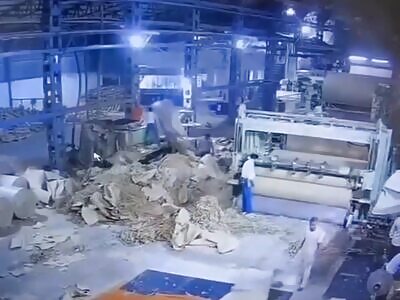 Worker sucked instantly into roller machine