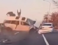 Horrific deadly mini bus crash driver and passenger flying out 