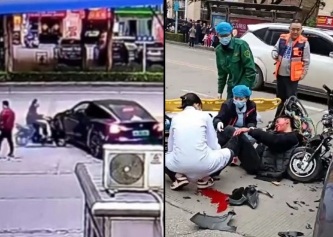 Motorcyclist crashed hard into a car leaving parking 