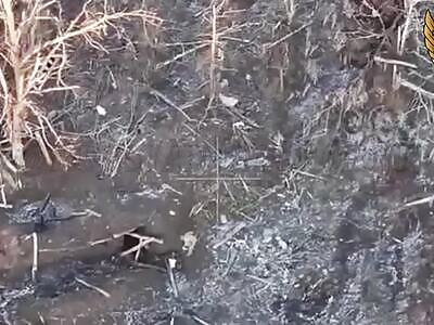 Russian soldier throwing explosives in dugout with Ukrainian infantry
