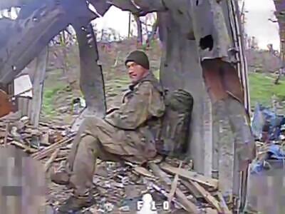 Soldier Just Sits and Waits for Drone to Get Him