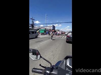 Biker Got Splattered By Truck