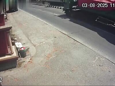 crushed under the wheels of a truck