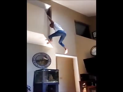 Drunk Girl Falls from Balcony on Fish Tank.