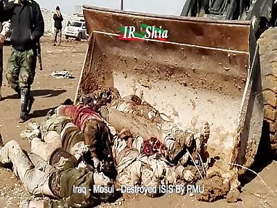 IRAQI SOLDIERS LAUGHING OUT LOUD WHILE REMOVING DEAD DAESH BODIES WITH BULLDOZER