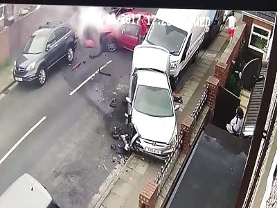 Shocking CCTV shows moment car ploughs into FOUR vehicles