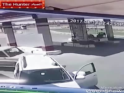 A car collided in a petrol station and a fire broke out in a citizen's car