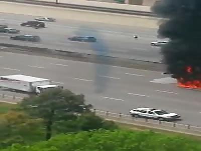 RAW: Bystander films man jumping from fuel tanker as it explodes into flames