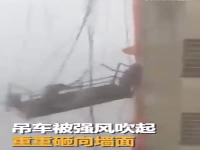 Construction workers caught in heavy Storm.