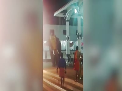 A terrified man was rescued from the top of a runaway elephant