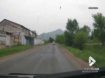 Parachutist lands on road