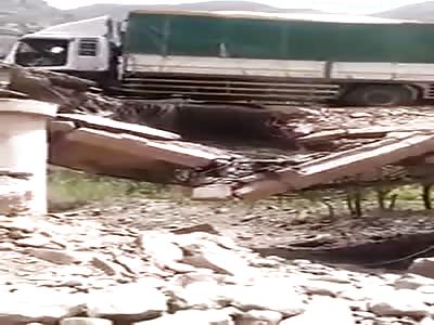 The fall of a bridge during the passage of a truck (at 00:49)