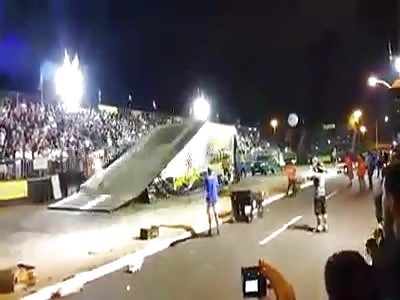 The shocking moment a cameraman is crushed by a motorcycle during show