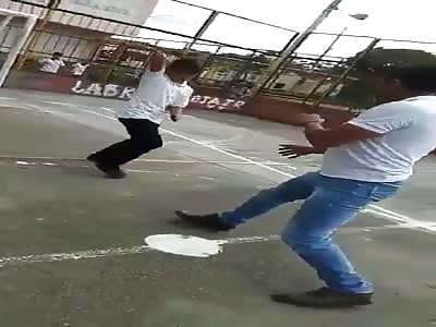 boy with big butcher knife attack his professor