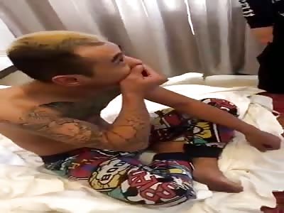 group of Chinese gang beating rival