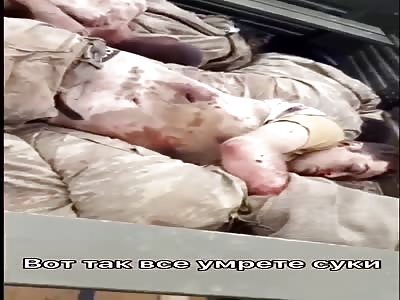 Back of truck fullof dead Armenian soldiers killed by Azerbaijani army