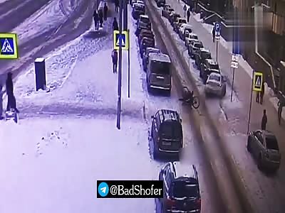 Cyclist knocked off his bike.