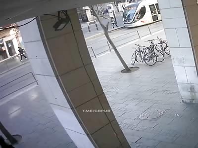 Pressed woman crossing the street gets crushed by speeding car 