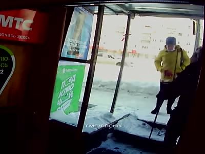 Angry husband abusing old man for not letting her wife enter building 