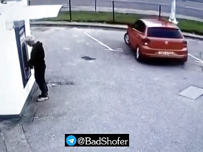 Stupid Woman Driver Crush Man at the ATM 