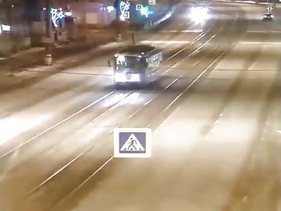 Pedestrian got out of a tram knocked down to death by speeding car 