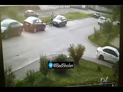Young boy crossing the street running to his mother hit by speeding car.