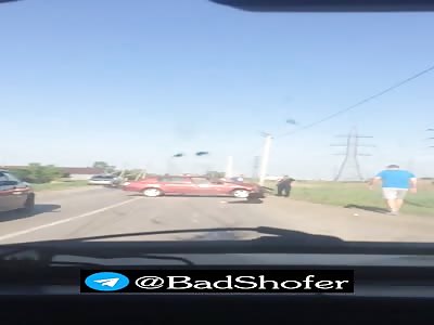 Motorcyclist killed and passenger with multiple pelvic fractures.