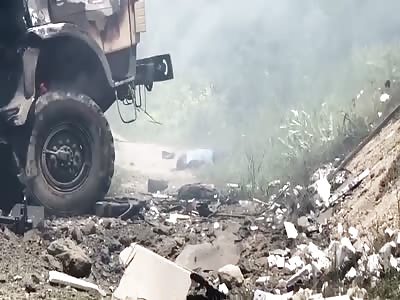 Many Azerbaijani journalists killed after hitting landmine. (Aftermath, different angle). 