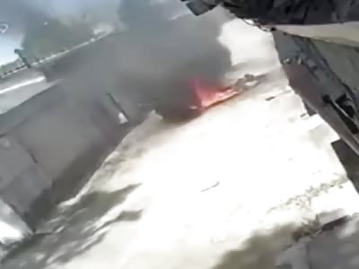 Deadly work accident after car fuel tank explosion on worker 