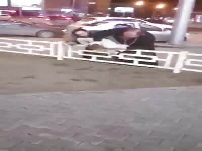 Two Russian orthodox priest beating political activists 