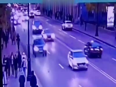 High speed motorcycle hits pedestrians.