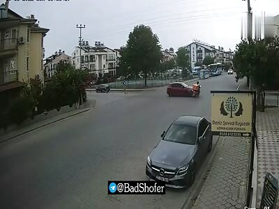 Stupid motorcyclist crashed by speeding car