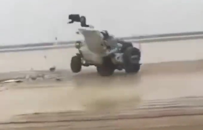 Stupid Chinese driver fly out of the car during performance 