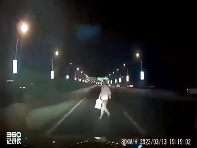 Stupid pedestrian crossing street fatally crashed by speeding car 