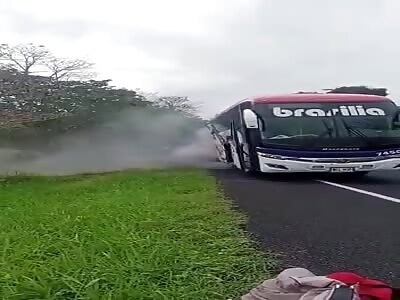 bus tire exploded in the driver's face while he was checking it