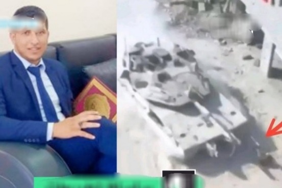 Qassami wounded fighter crashed under mirkava tank 