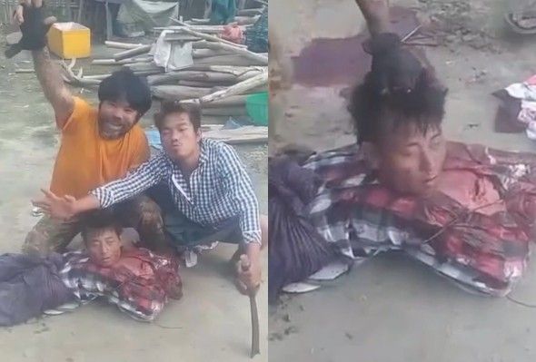 Myanmar soldiers beheading captured rebel