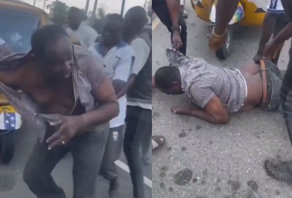 Car Thief Caught By Mob Gets Kicked And Punched In Nigeria