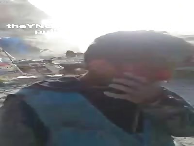 SLAUGHTER Just a few minutes after the double-hit air strikes aimed at a popular market in the city of Alatareb, Syria