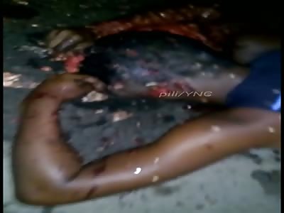 Brutal receives several shots in the head Leaves the brains on the gro