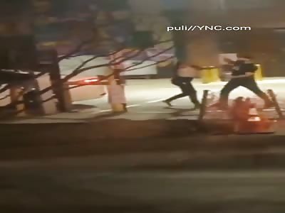 woman brutally beaten by man with pistol in the hands