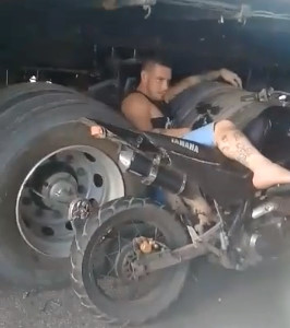 Drunk in Shock Stuck Between Truck Wheels