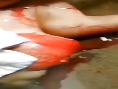 Murdered man with a big cut on his neck 